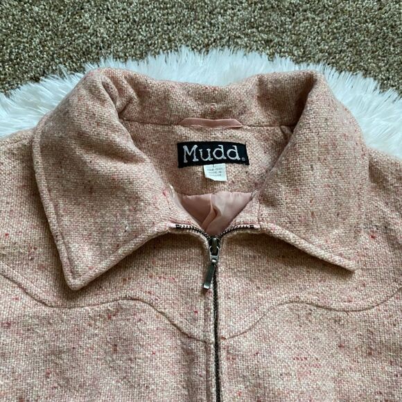 Mudd Vintage Wool Blend Pink Tweed Jacket Coat Womens Size Large Pockets Lined - Picture 8 of 10